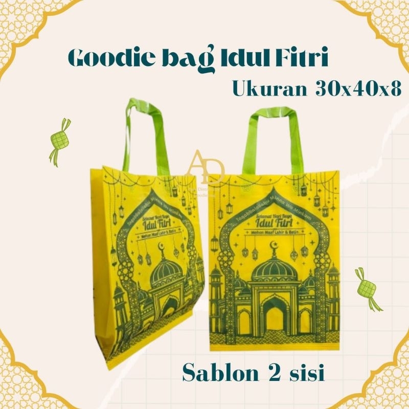

[LUSINAN 12 PCS] Goodie bag LEBARAN 30x40x8 Sablon 2 sisi/ tas idul Fitri/ tas spunbond