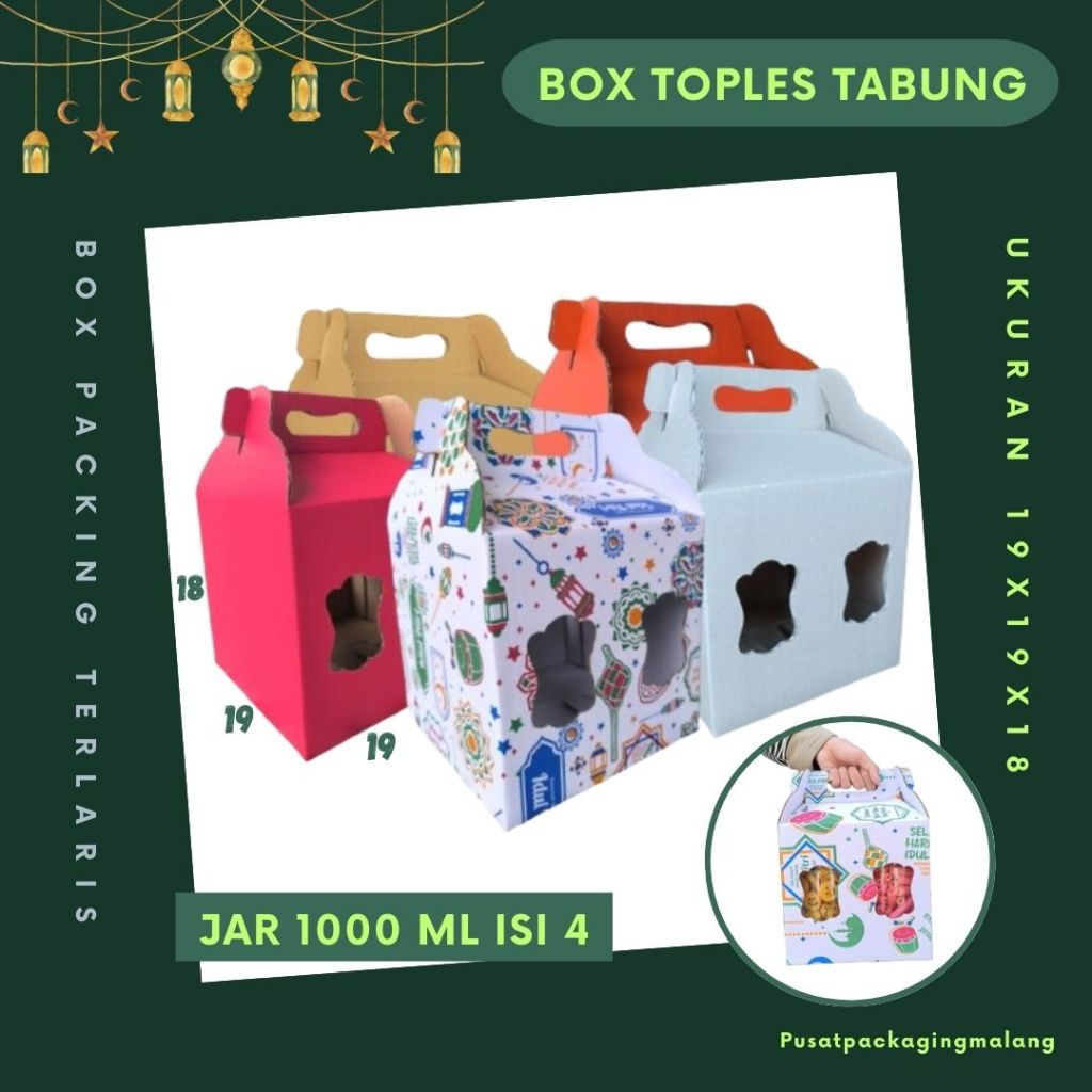 

Box 19x19x18 Jinjing (KUKER TOPLES JAR 1000 ml Isi 4) Gable Box Kardus Kue Kering / Idul Fitri /Hampers / Lebaran / Gable Box Polos/Motif