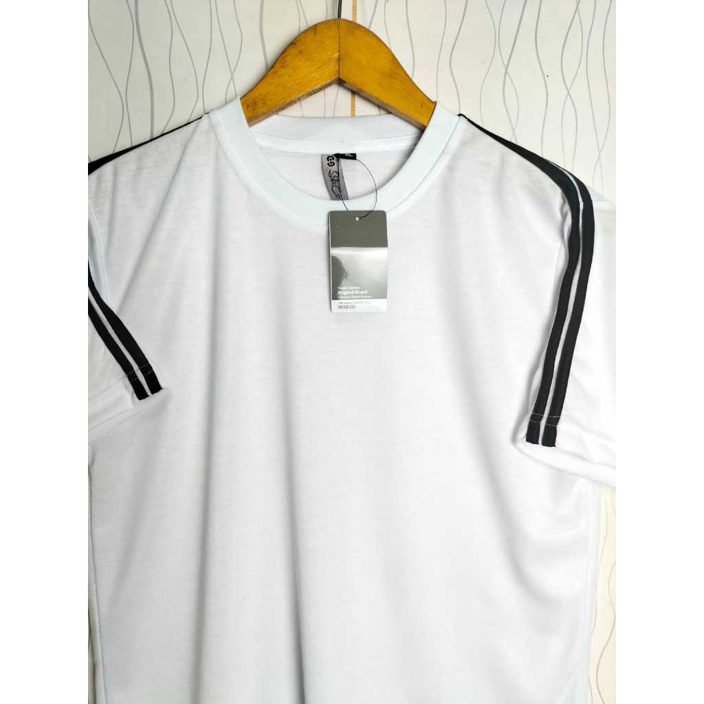 Kaos Polos T-shirt Pria Ringer Suke Putih / Atasan Baju Stripe Lengan Pendek Import / Baju Casual Fa