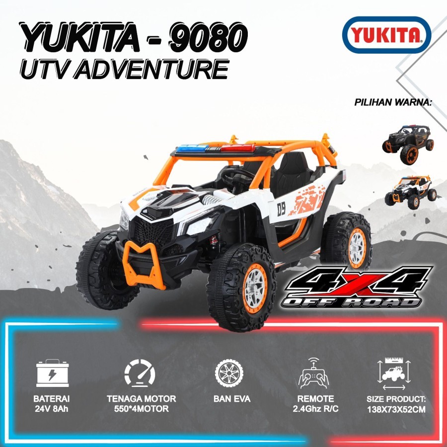 Mainan Anak Mobil Aki Anak Yukita 9080 UTV Adventure Ban Karet remote kontrol besar murah INSTAN