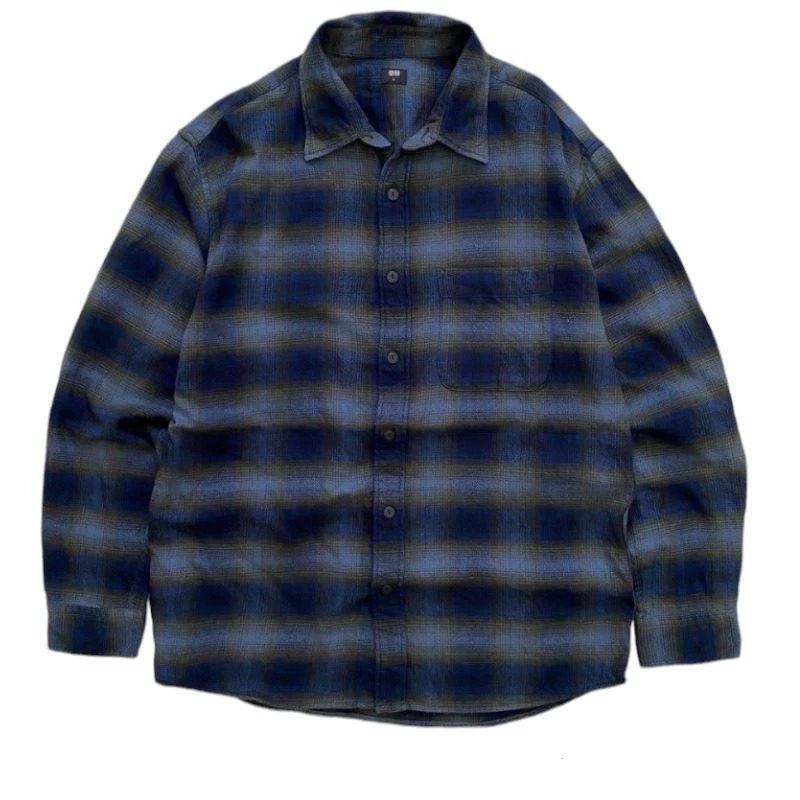 UNIQLO KEMEJA LENGAN PANJANG FLANEL MOTIF VETERANO KEMEJA PRIA HEM PRIA KEMEJA KASUAL KEMEJA BRANDED