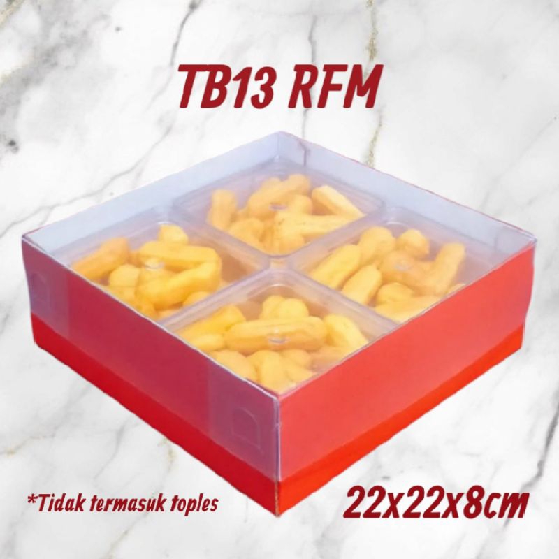 

tb13 rfm - box kardus kotak kemasan makanan hampers merah tutup mika ukuran 22x22x8cm