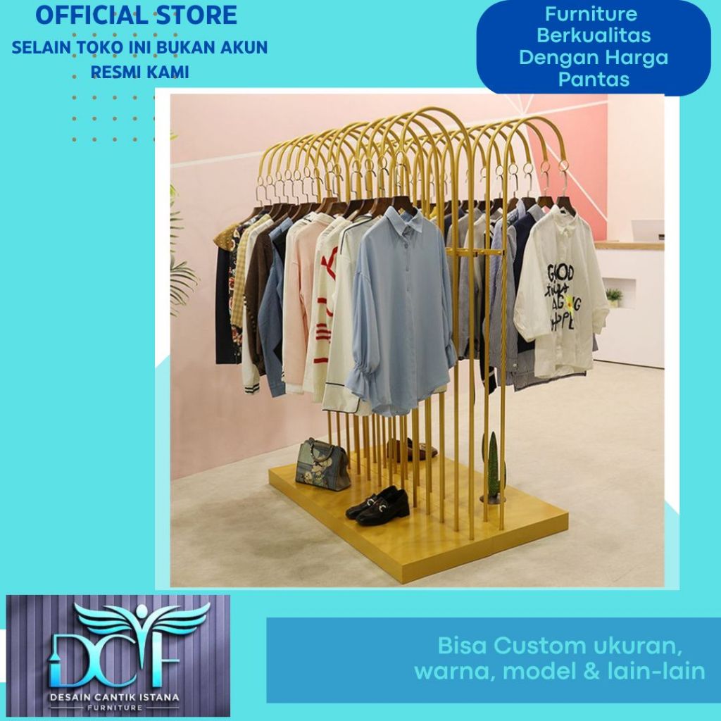 Rak Pakaian Gantung Display Toko Model Unik Besi Behel
