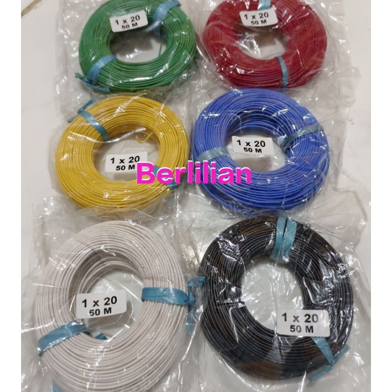 kabel 1x20 serabut tembaga 1rol panjang 50meter ada 6warna pilihan