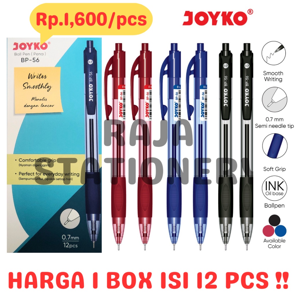 

Hemat 25 Sekarang JOYKO BALL PEN CLICKER 7 BLACK BLUE RED BOLPOIN PULPEN JOYKO CETEK BP56 HITAM BIRU MERAH LUSIN 12PCS