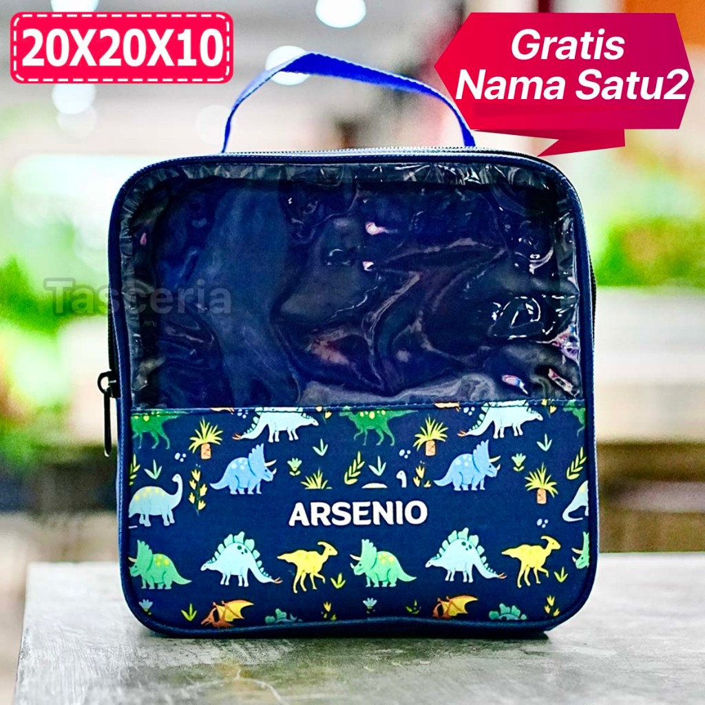 

Tas Snack Ultah Anak Tas Mika polyster Motif Dino Navy