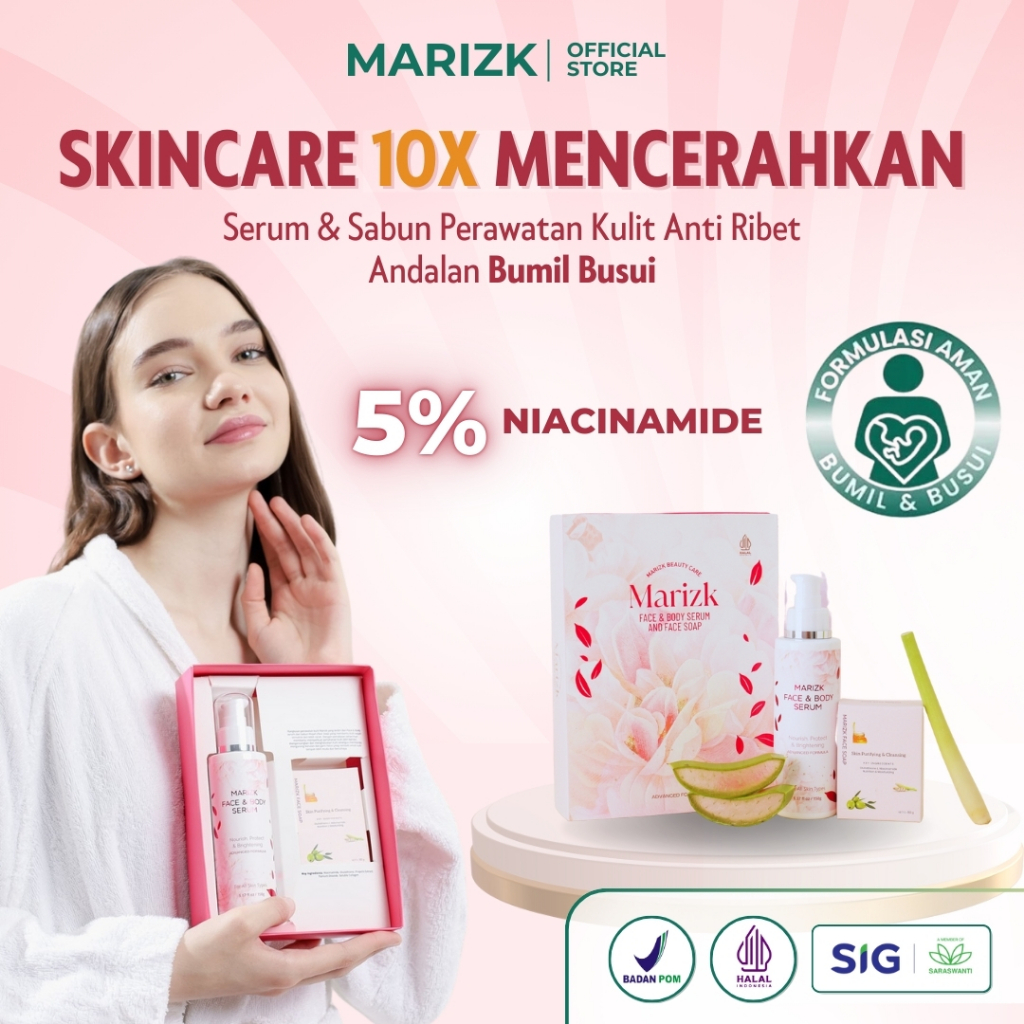 MARIZK Skincare Bumil Busui Serum Soap Krim Cream Sabun Wajah Badan Pemutih Mengandung Collagen Niac