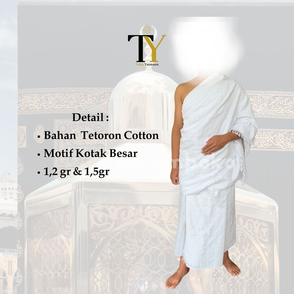 [Ngremboko] Kain Ihram Pria Dewasa Bahan Tetoron Kain Putih Motif Kotak Besar