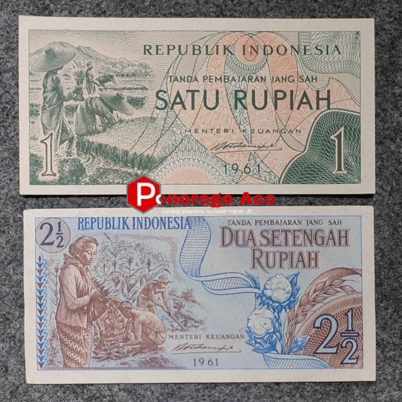 Paket set lengkap 1 dan 2 setengah rupiah sandang pangan tahun 1961 gambar petani jagung ubi