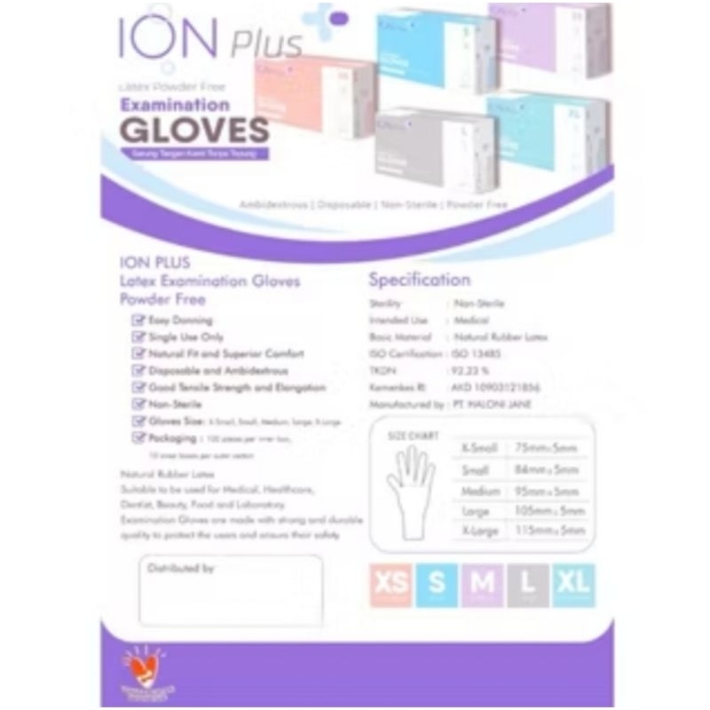 ION Plus Latex Examination Gloves Powder Free