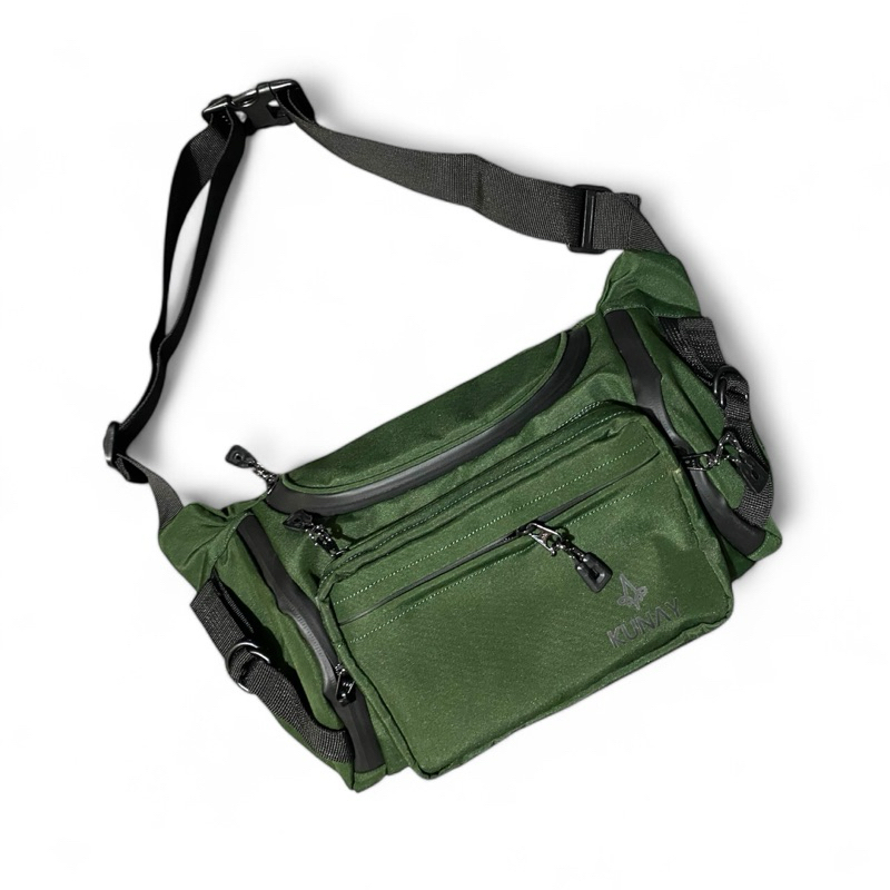Kunay - Tas Selempang Pria Anti Bara anti Air Waistbag HAYA Jumbo 7 Resleting SERIES Army Hitam Outd