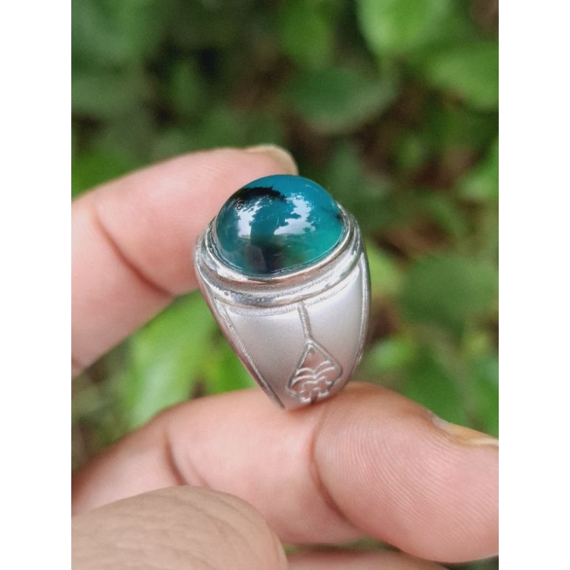 Cincin Batu Bacan Doko Totol Coklat Super (Ring Baja Monel)