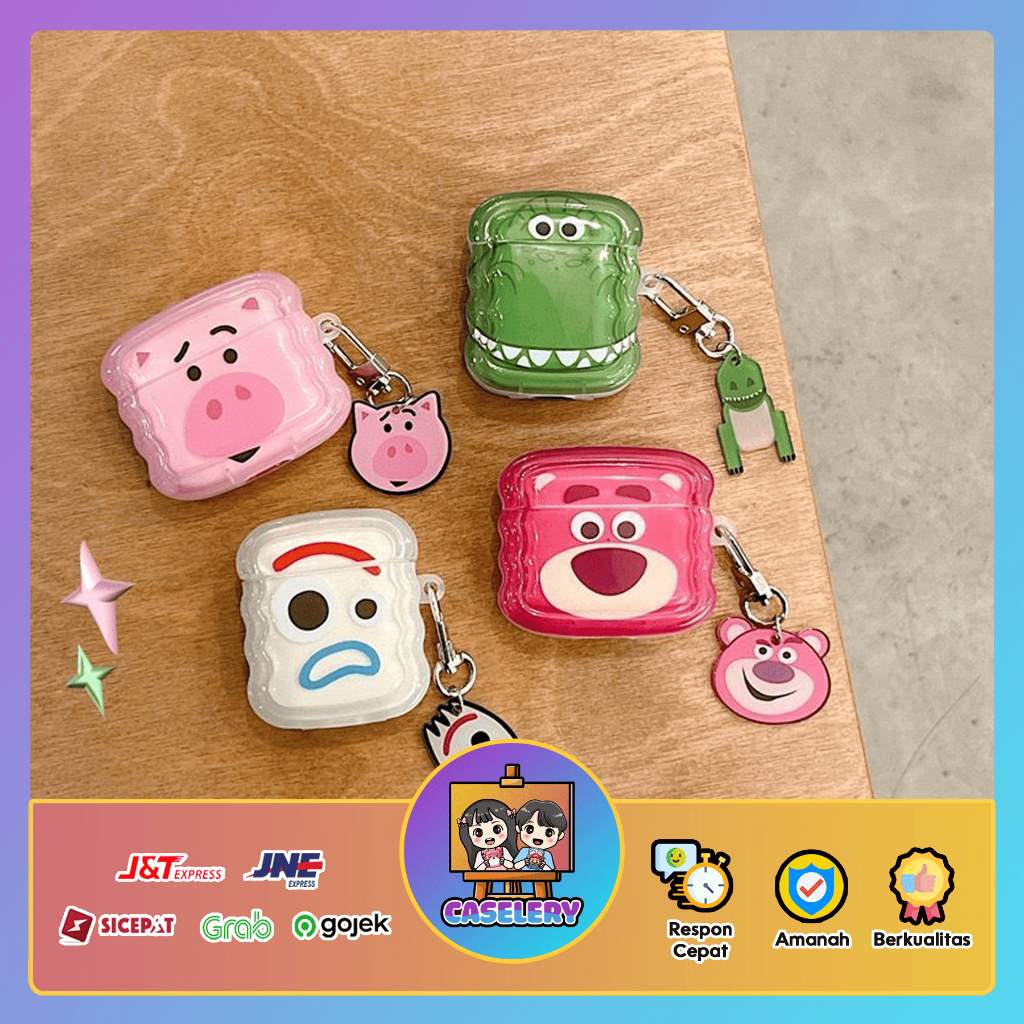 CASELERY Case Airpods Case Toy Story Lotso Forky Dino Piggy Gen 1 2 3 Pro Soft Silicone