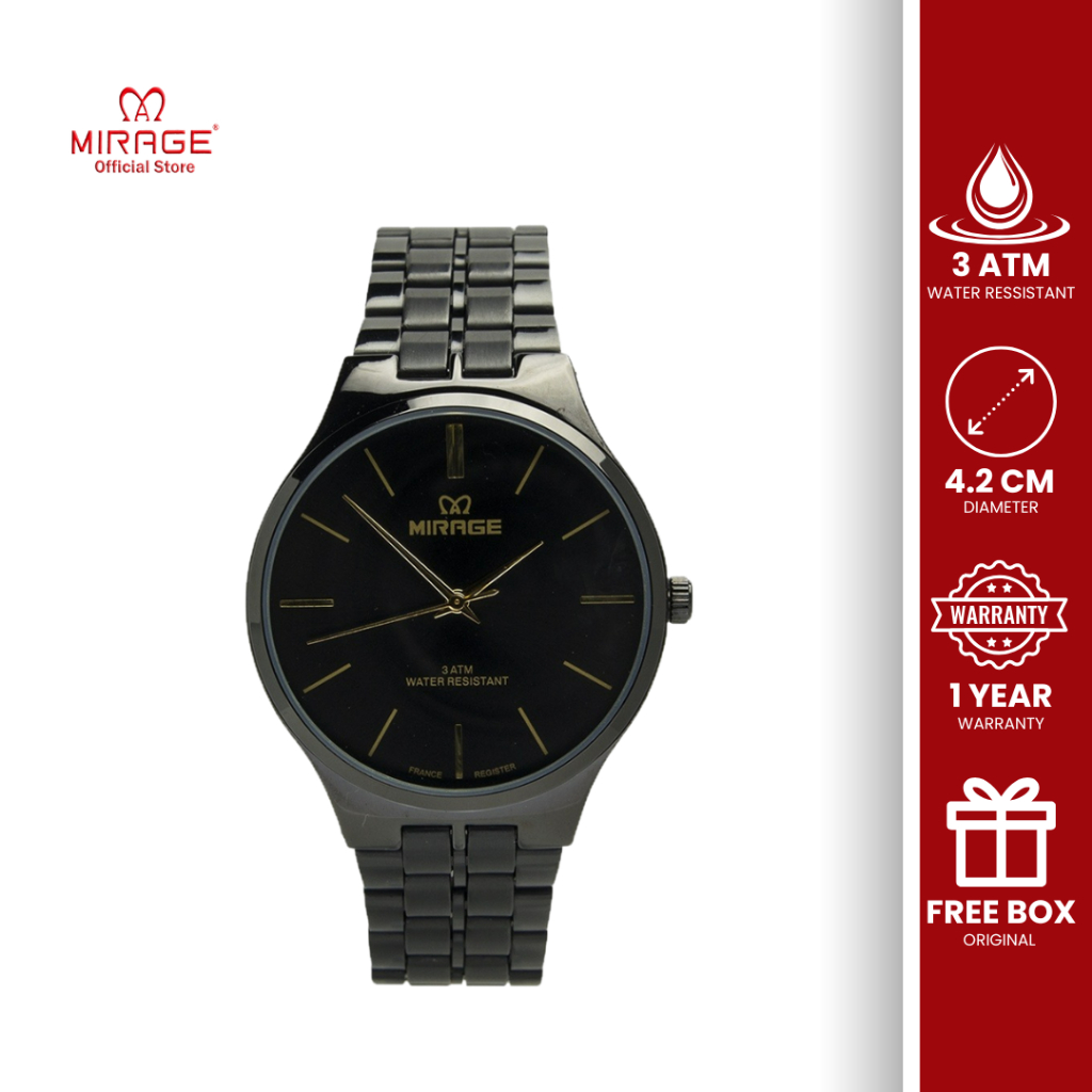 Mirage Jam Tangan Pria Kasual Original Hitam 18602 M Analog Water Resistant 3 ATM Anti Karat