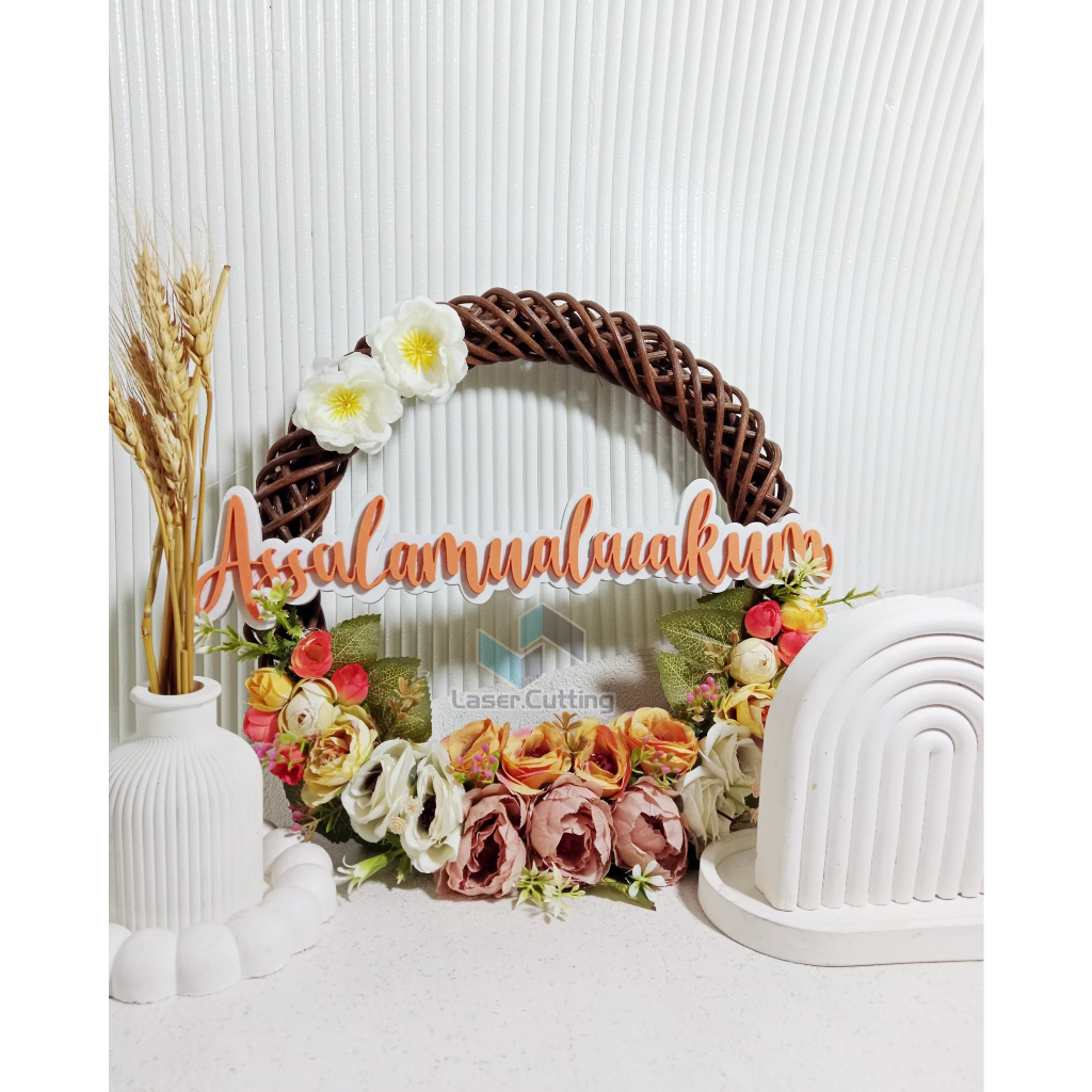 WREATH RING ROTAN | HIASAN PINTU ASSALAMUALAIKUM | WREATH ARTIFISIAL FLOWER | HIASAN PINTU ESTETIK