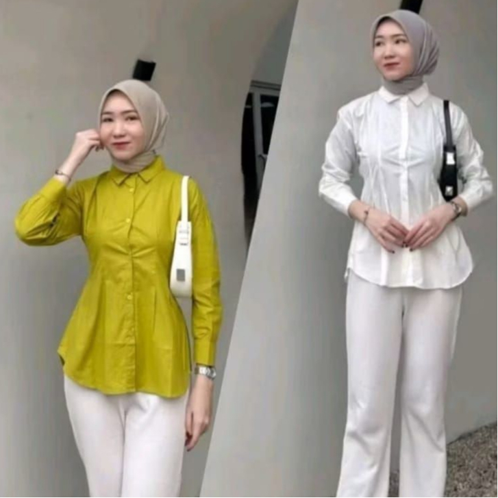 Atasan Blouse Kemeja Wanita Kekinian Luna Top Long Slevee Matt Catton LD 105cm dan 115cm Adem Kasual