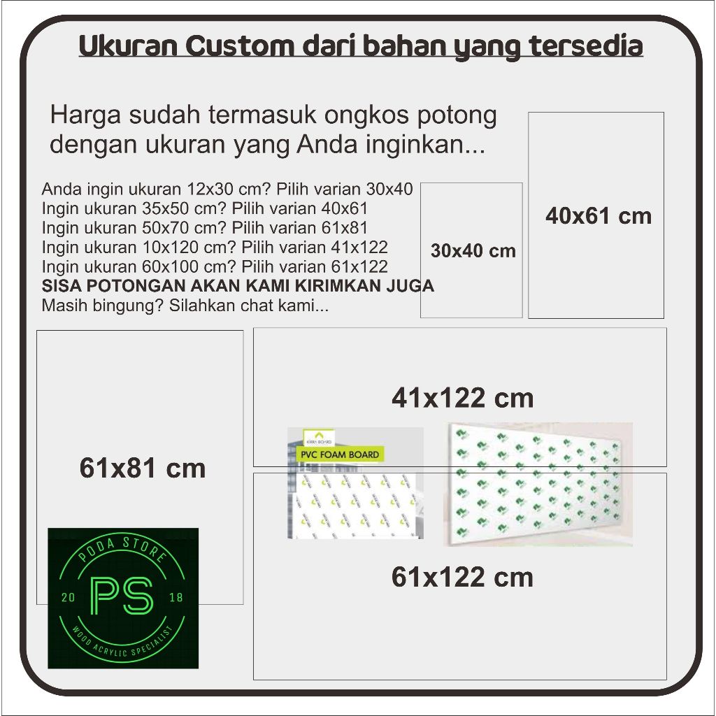 

PVC Board 12mm ukuran bebas
