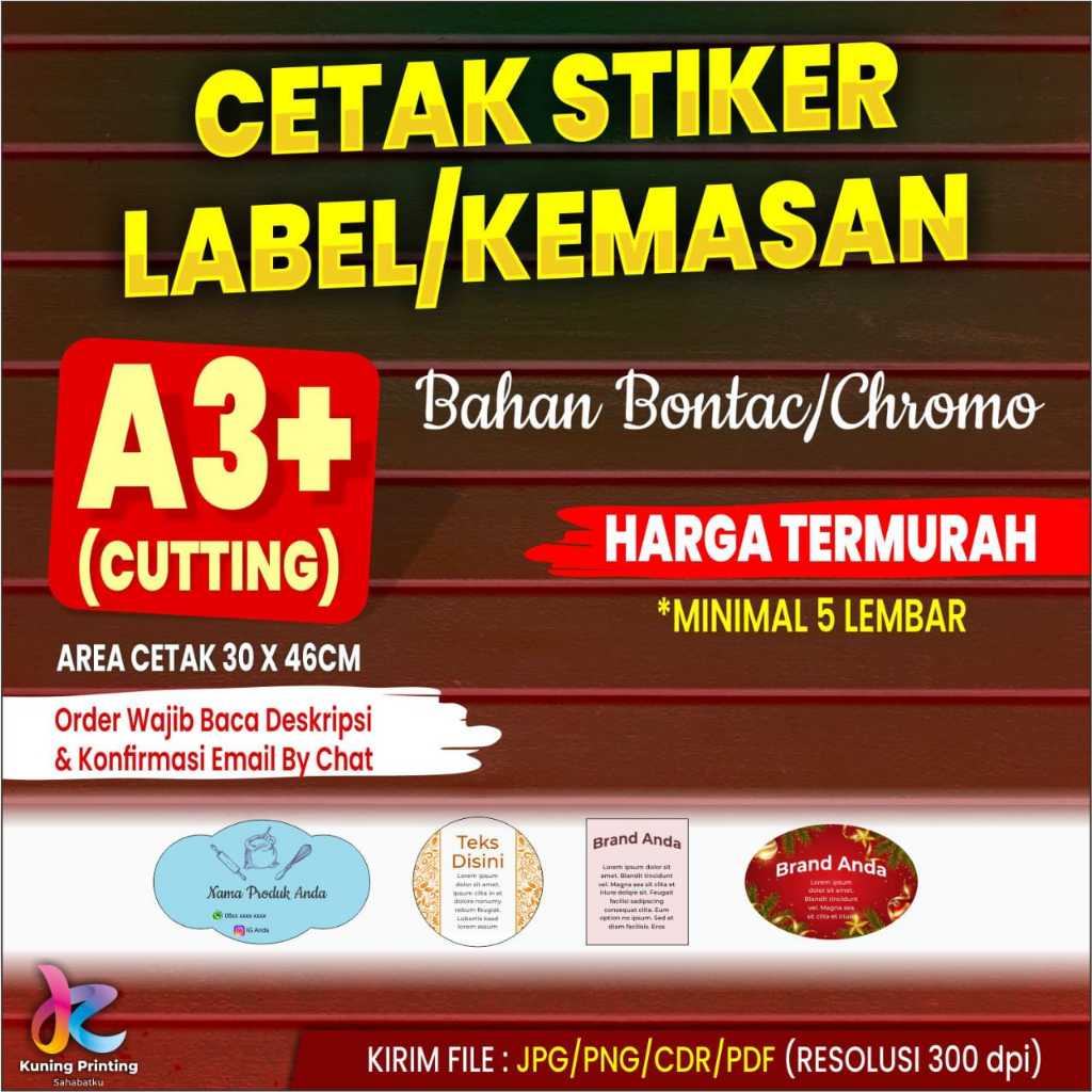 

CETAK STIKER A3+ BONTAX / CHROMO + CUTTING PUTUS (DIE CUT) TERMURAHHH BERKUALITAS