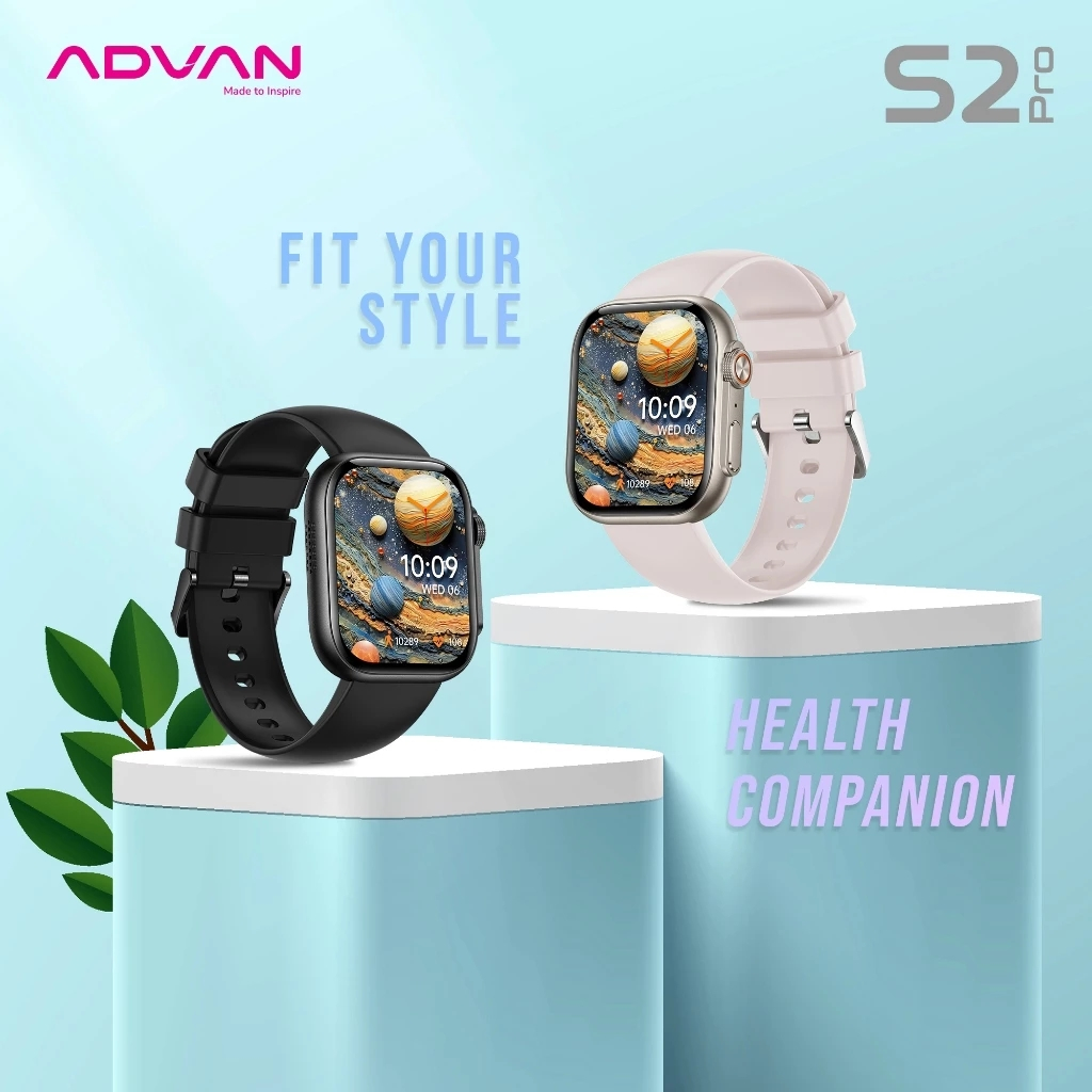 ADVAN Smartwatch S2 Pro AMOLED 1.95" Clear Display Ai Voice Baterai Tahan Lama