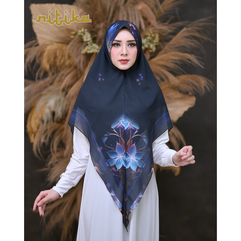 Hijab Khimar Printing Nitika V15 khusus Hitam