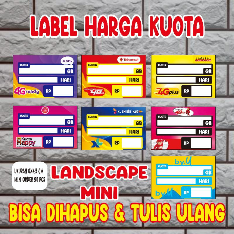 

(BISA DIHAPUS & DITULIS ULANG) Label Harga Paket Data/ Voucher/Kuota MINI LANDSCAPE 6x 4,5 cm Min. Order 50 pcs