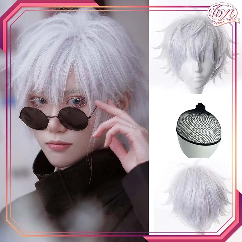 Wig Pendek Anime Jujutsu Kaisen Gojo Satoru Rambut Palsu Anime Cosplay Wig Jujutsu Kaisen Wig Anime