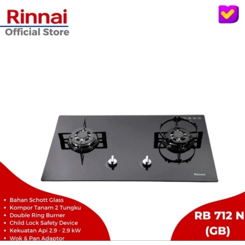 KOMPOR TANAM RINNAI 2 TUNGKU RB-712NGB KOMPOR RINNAI TANAM 2TUNGKU