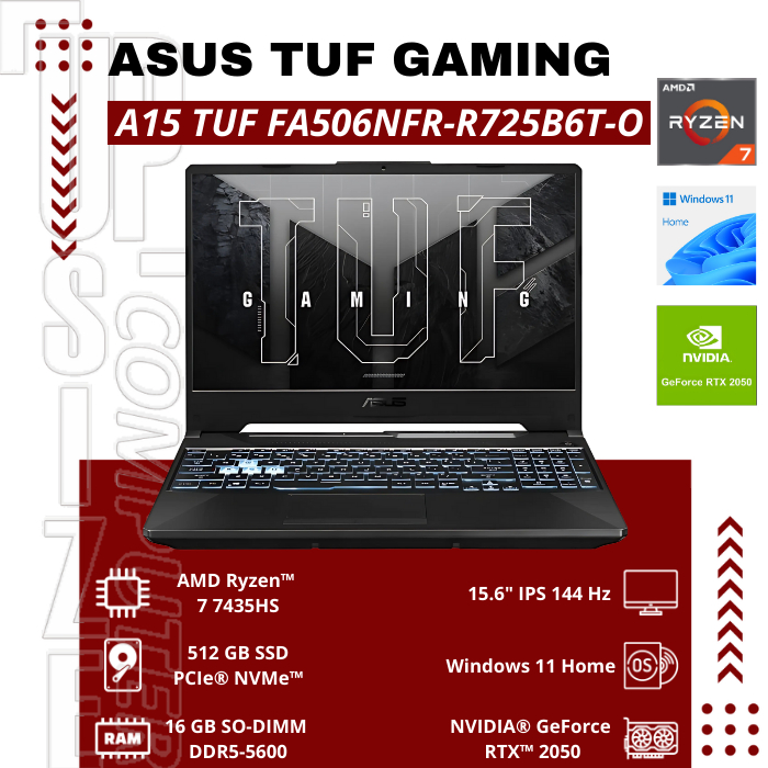 ASUS TUF A15 Gaming FA506NFR-R725B6T-O AMD Ryzen 7 7435HS 16GB 512 SSD RTX 2050 4GB 15,6"FHD