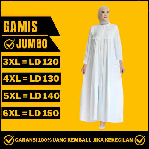 Gamis Syari Polos Premium Mewah Terbaru Crinkle Jumbo LD 120 130 140 150 Putih