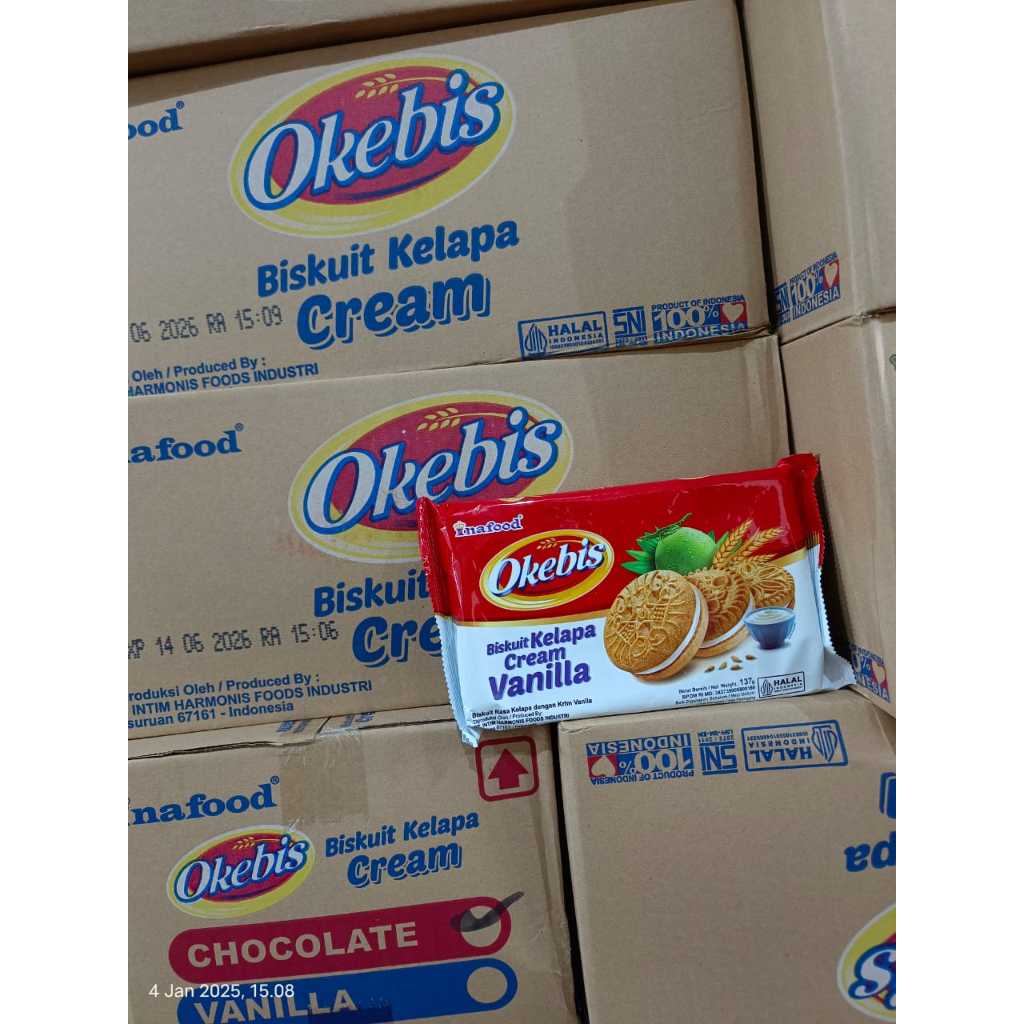 

OKEBIS KELAPA CREAM COKLAT / VANILLA 137 gr 1 dus isi 28 pcs ( KARTONAN )