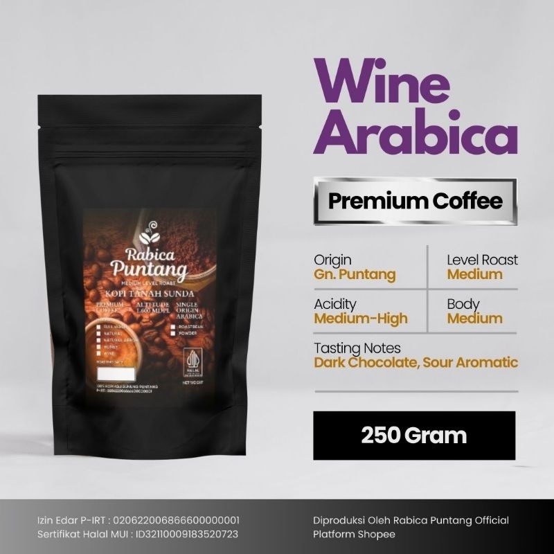 

Biji Kopi Bubuk Arabika Puntang Premium Original Wine 250 Gram