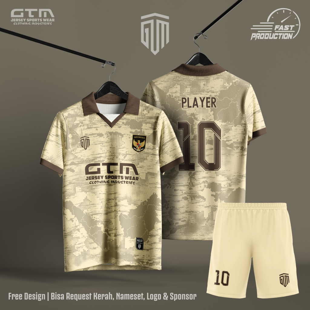 Jersey Bola Futsal Map Cream  Kerah Retro ~ Free Custom Design 0008