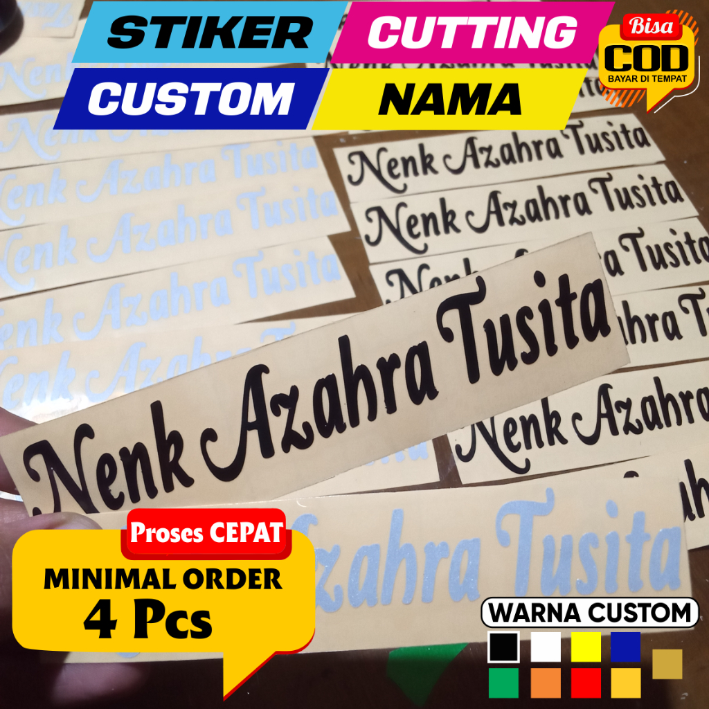 

Stiker Cutting Nama Sendiri Custom, Sticker Anti Air, Waterproof, Timbul
