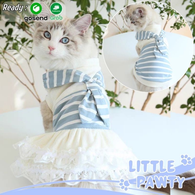 Littlepawty - Blue Couple Sailor Stripe | Baju Anjing Kucing Dress Anabul Kaos Jantan Betina Rok Tut