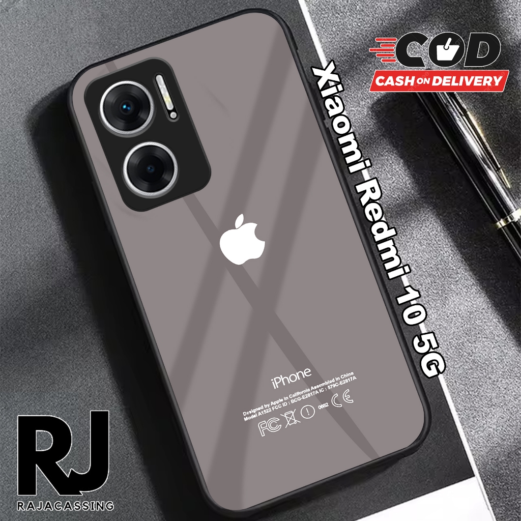 Softcase Glass Kaca Xiaomi Redmi 10 5G Terbaru Casing Handphone Casing Motif Iphone - Pelindung Hand