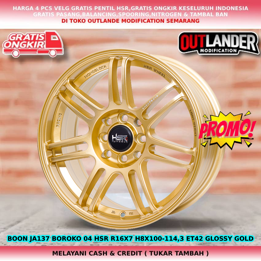 Velg racing hsr boon r16 gold avanza livina mestro lgx jazz yaris baleno fiesta mazda2 hsr ring 16