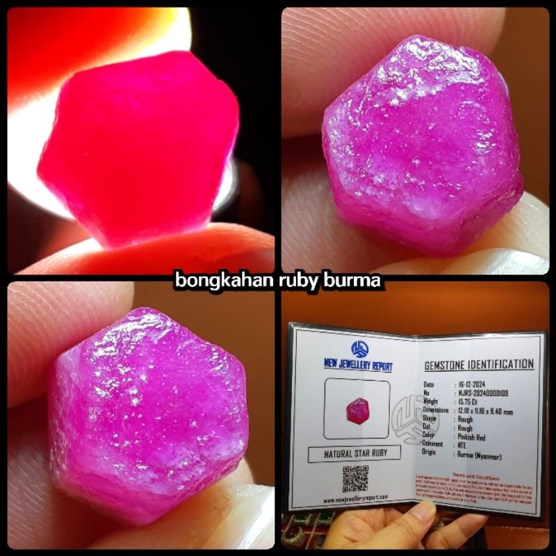 bongkahan ruby burma 100% alami NTE + SERTIFIKAT