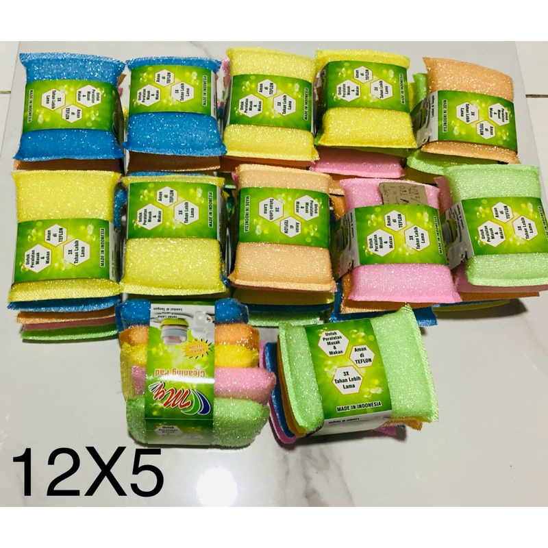 12SET SPON cuci piring warna 1set isi 5pcs X12set,12pcs sabut kawat stainless,sponge sabut jaring di