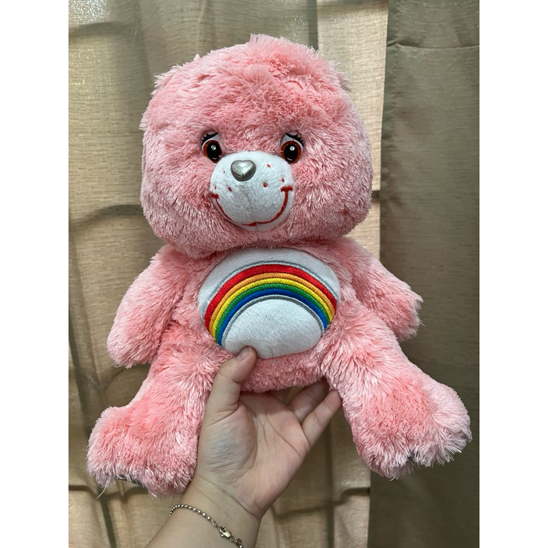 Boneka Swarovski x Care Bear Cheer Bear CB pink perut pelangi CareBear mata diamond hidung silver lo