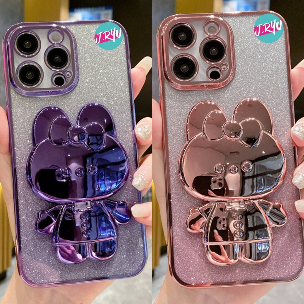 JRYU Redmi Mirror BUNNY BLINK With Stand Holder Softcase Redmi A5 12 12C 13 13C 9C Note 11 12 13 12P