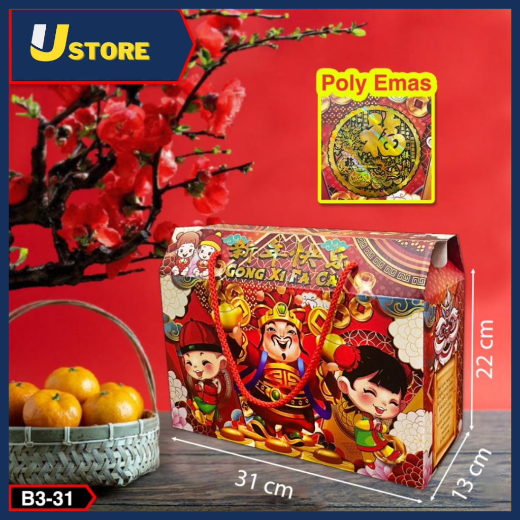 

Box Imlek / Dus Hampers CNY / Kotak Gable Chinese New Year / Packaging Toples 500 gr / Uk 31x13x22.5 / B3-31