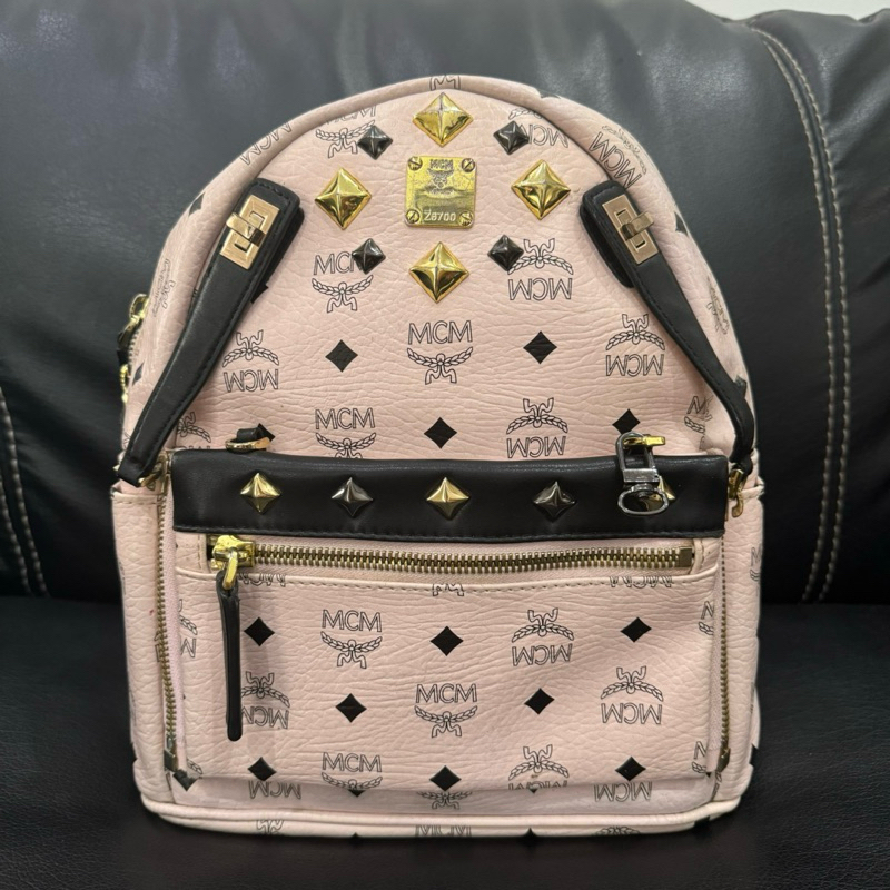 preloved mcm dual stark backpack pink VGC