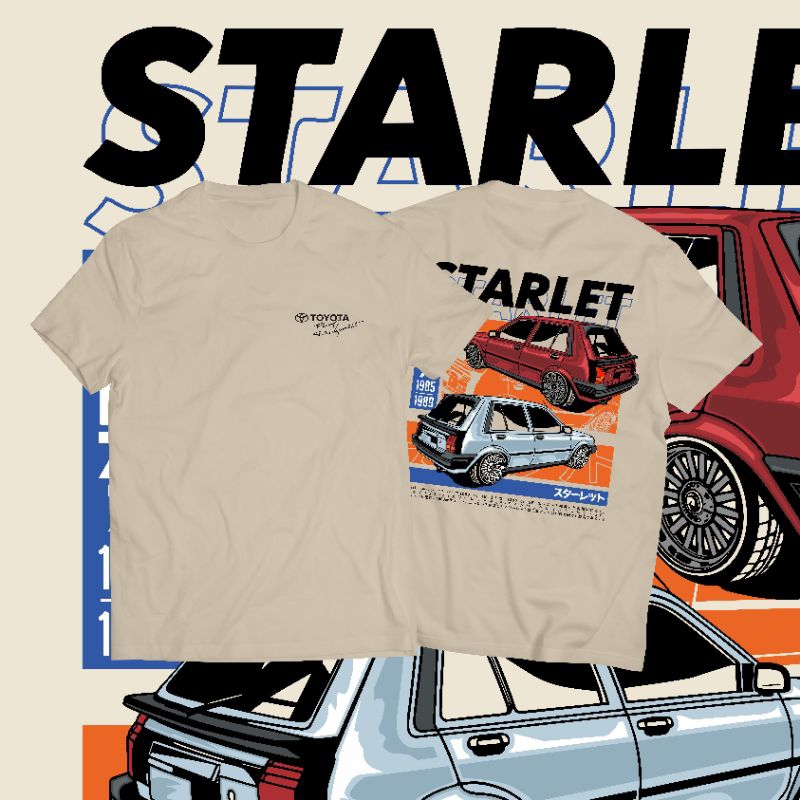 Kaos Starlet EP70 71 - Starko / Starlet Kotak beige white - Kaos Retro JDM