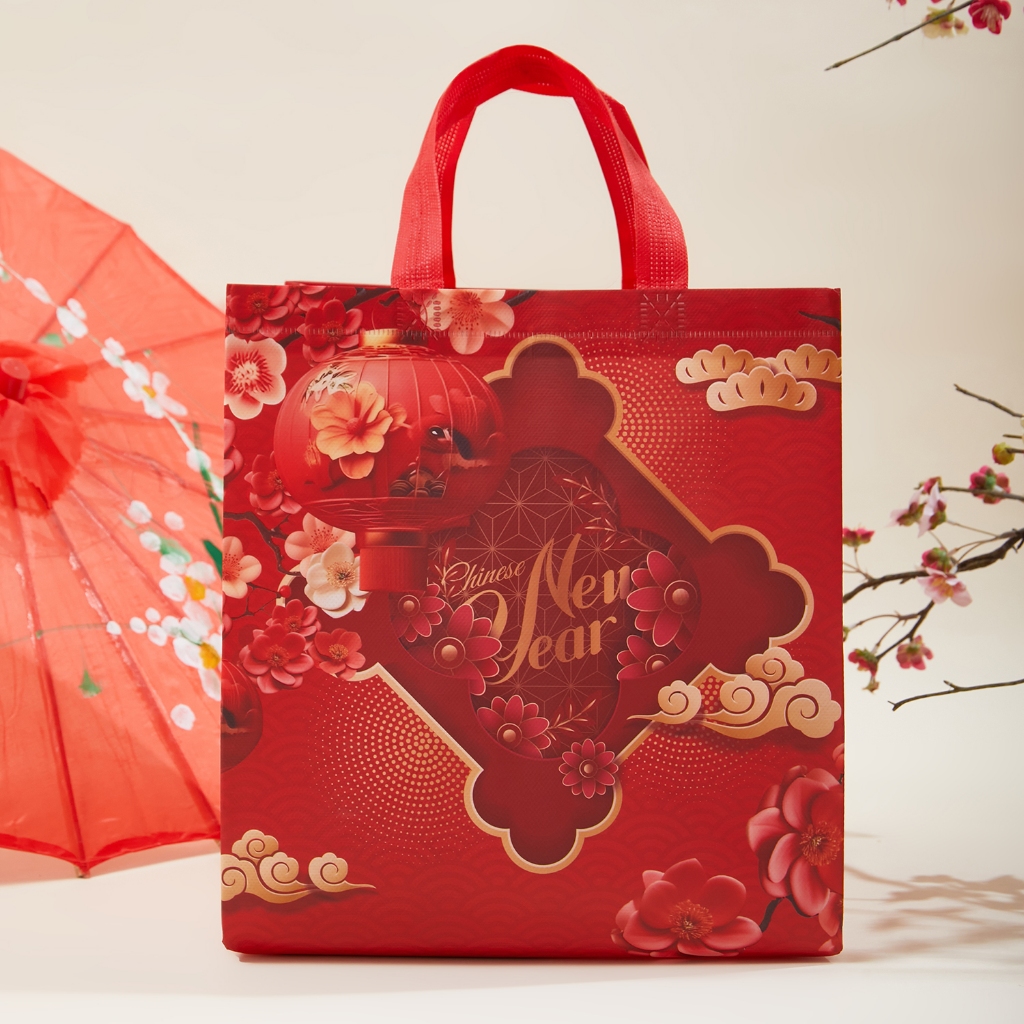 

( PER PCS ) Tas Laminasi Motif Chines New Year / Tas Spunbond Laminasi Box Kue 27x25