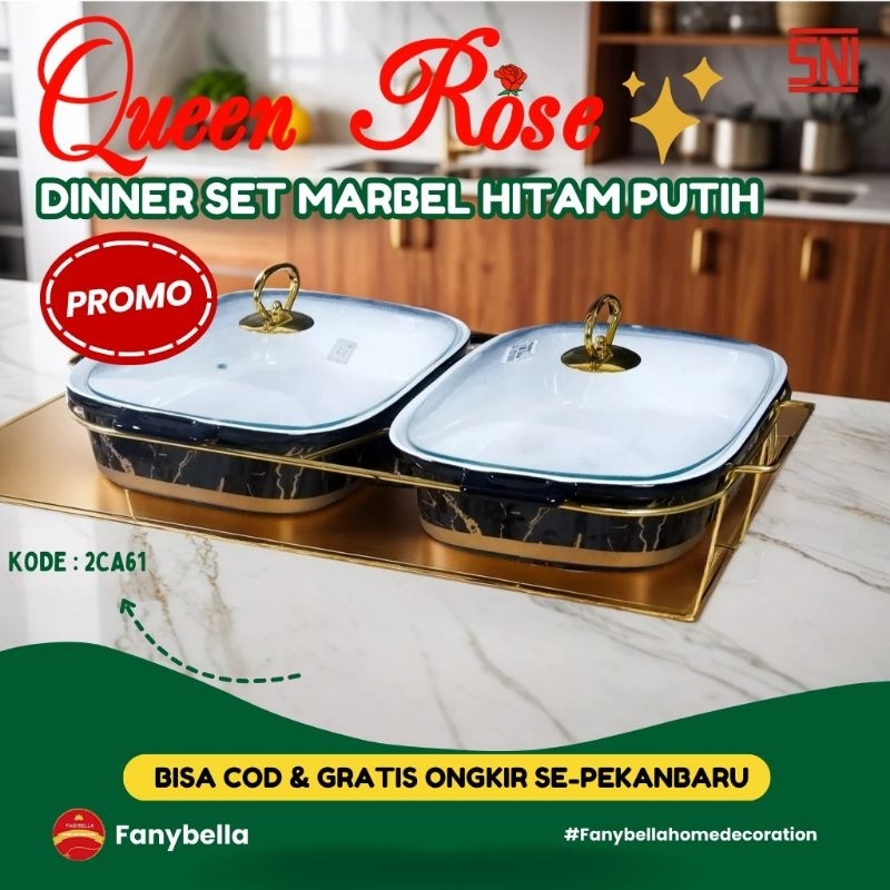 QueenRose prasmanan keramik set marble hitam gold mewah