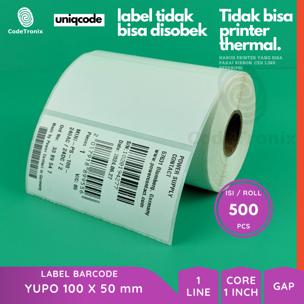 

Uniqcode Label Yupo 100x50 Vinyl Barcode 1 Line 500pcs