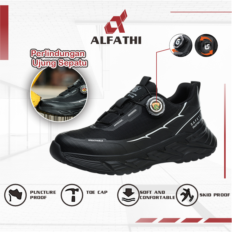 Alfathi Sepatu Safety Sneakers Unisex Ori By Tuledun Vanta Black Tactical Tali Putar Anti Tusukan No