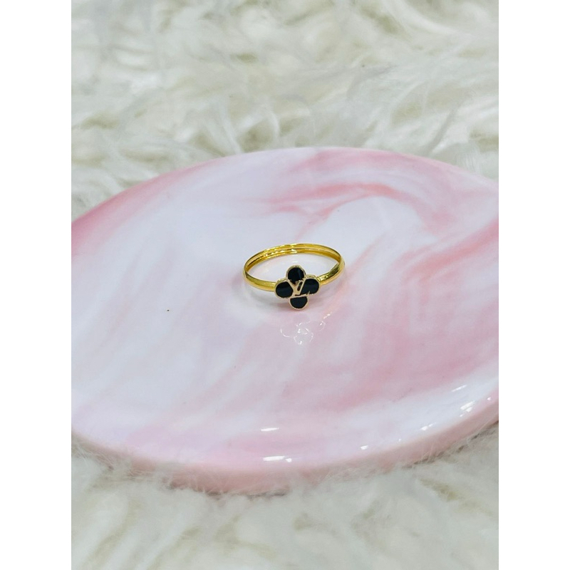 cincin bunga hitam elegant mewah uk 10 emas asli kadar 700