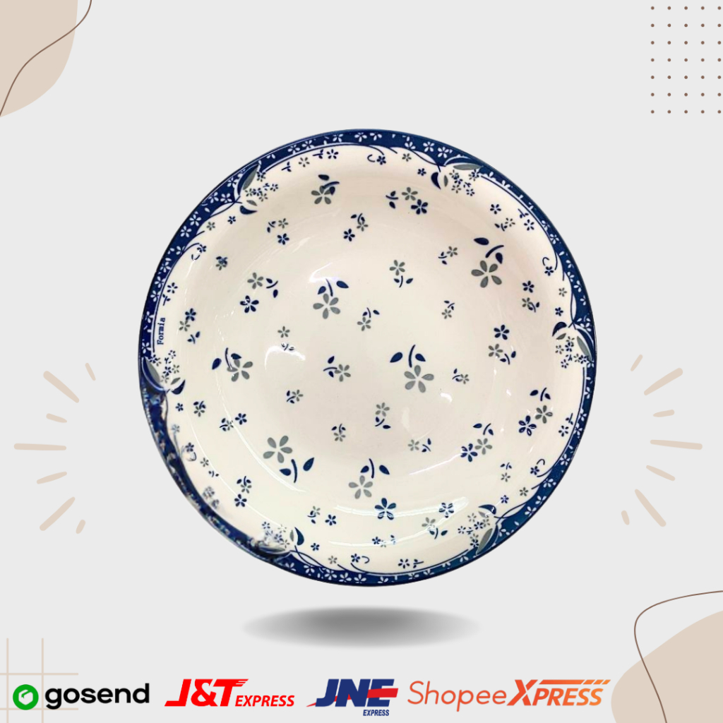 PIRING MAKAN KERAMIK CANTIK CEKUNG GLOSSY MOTIF BUNGA KECIL