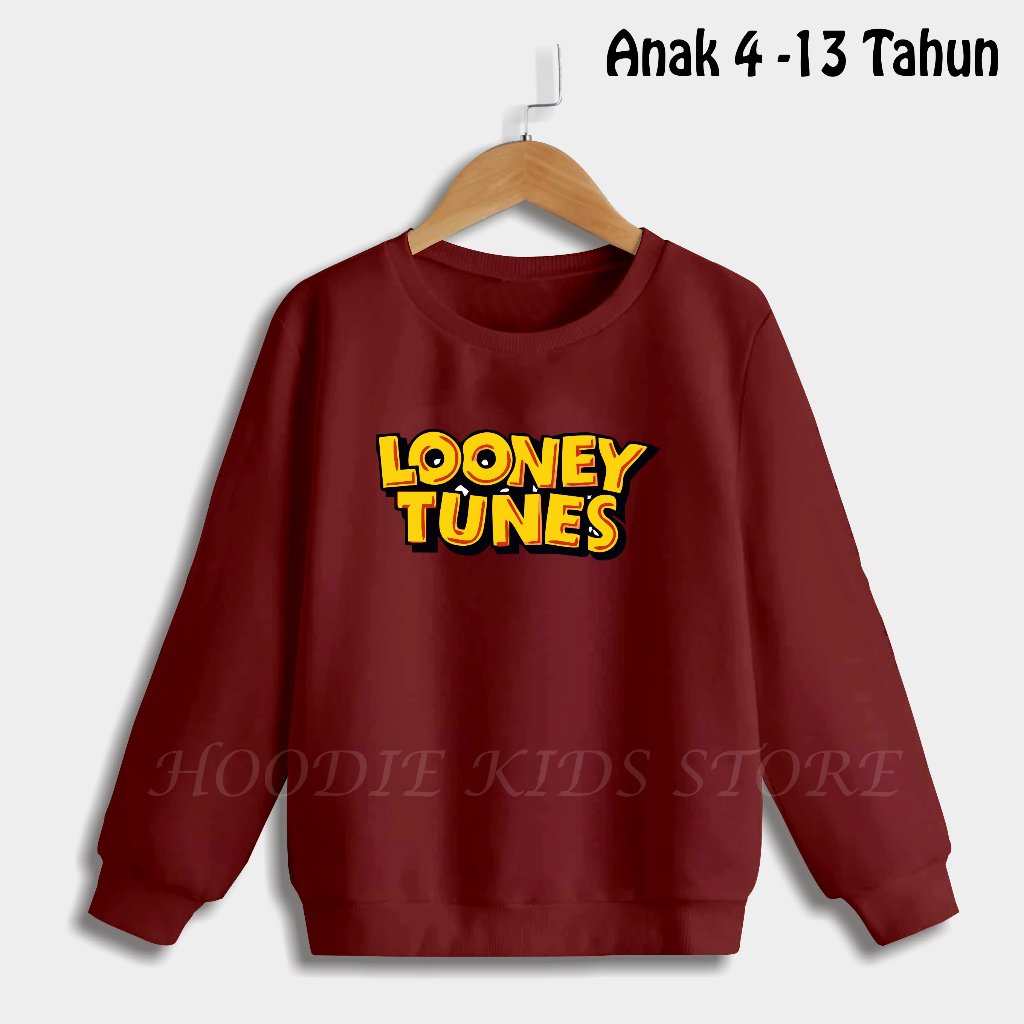 Sweater Polos Anak Laki-laki/Perempuan Usia 4 - 13 Tahun Sweater Crewneck LOONEY TUNES Anak Bahan Te